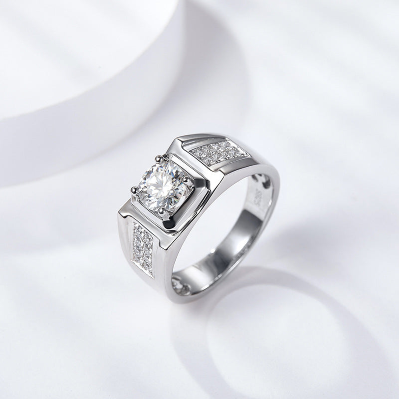 Moissanite Diamond Ring 1 Carat Silver Plated 18K White Gold Men's Ring White Gold Wedding Luxury Ring