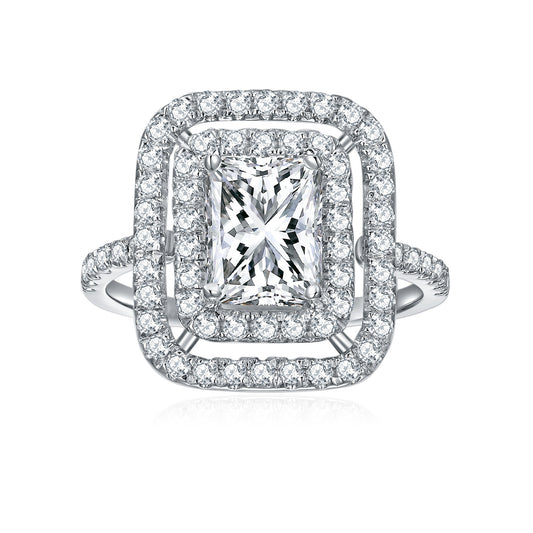 2 carat 6*8 radiant around diamond full Moissanse 925 silver plated 18k gold ring
