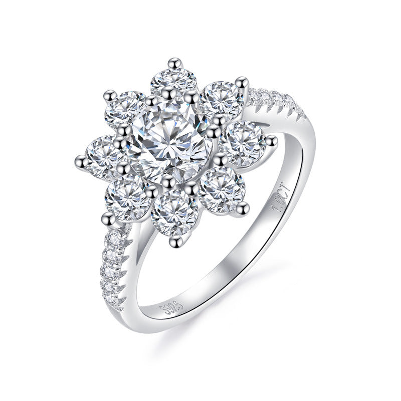 New Classic Sunflower Series Moissanite Silver Plated 18K Gold Second Over Diamond Pen Sunflower Ring