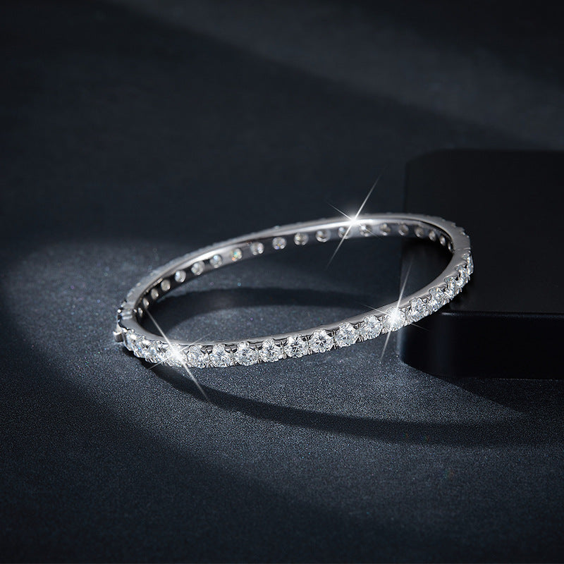 Full Circle 4mm Round D Color Moissanite Bracelet Unisex S925 Silver Gold Plated