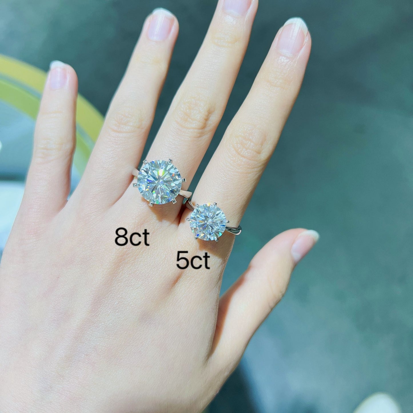 8 Carat Round 13.0mm Moissanite Classic Simple Six Prong Ring