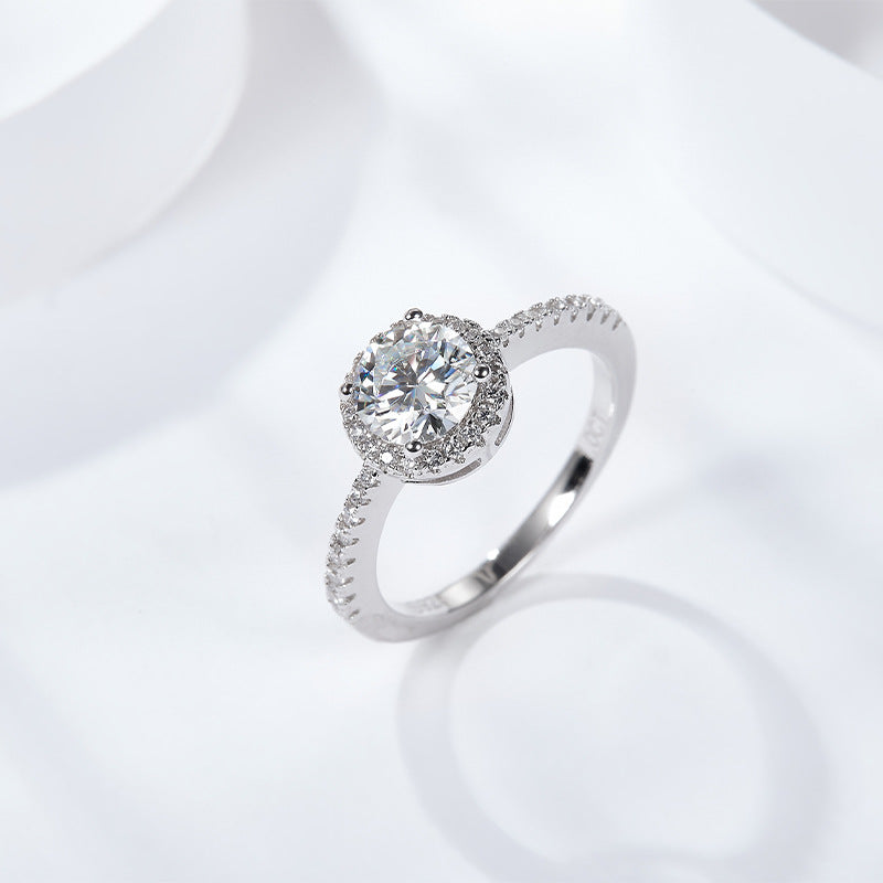 Princess round bag closed moissanite ring with S925 silver plated 18K gold