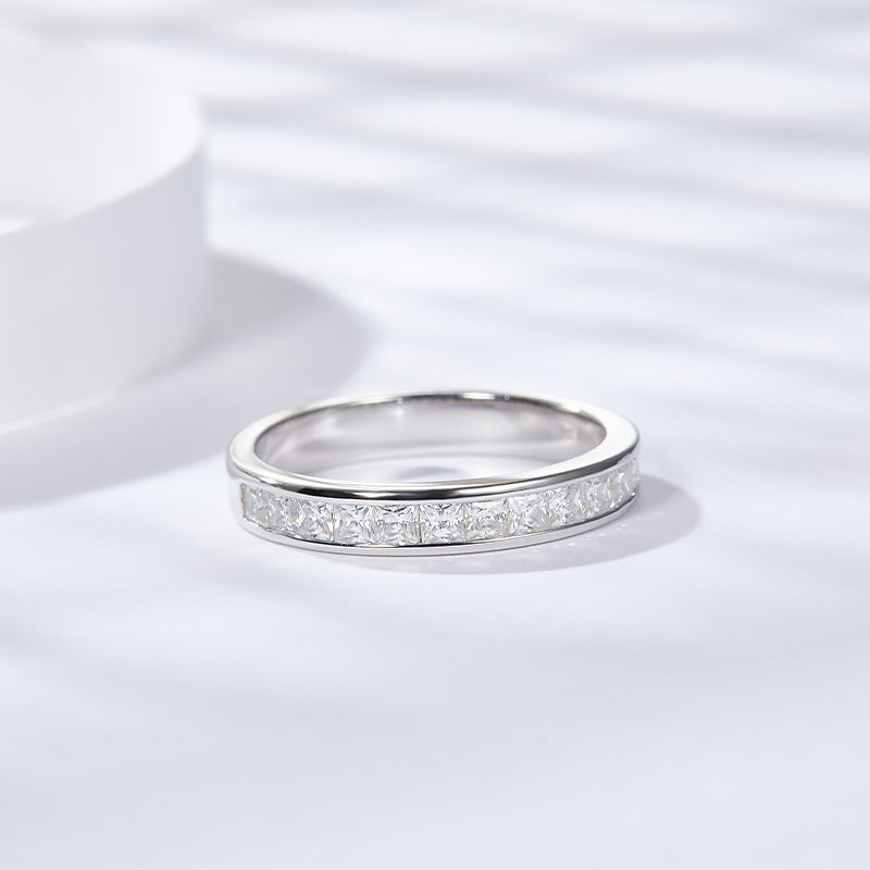 ins wind princess square 925 sterling silver inlaid with moissanite ring European and American atmosphere ring women's square ring