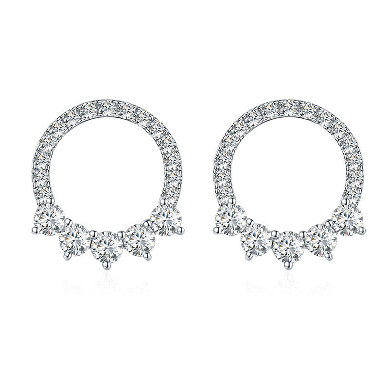 Hoop earrings are fully inlaid with full moissanite stud earrings and silver plated with 18k white gold