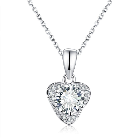 New Style 1 Carat Peach Heart Pendant 6.5mm Round Moissanite S925 Silver Gold Plated Necklace