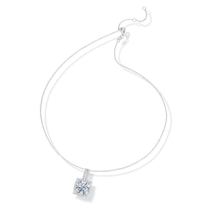 New 2.5ct Cushion Shape Full Moissanite S925 Silver Gold Plated Square Surrounded Necklace