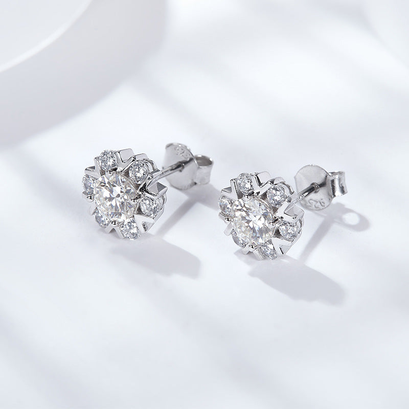 Classic Eight Measurements and One Waste Snowflake Shape 5.0mm Moissanite S925 Silver Plated 18k Gold Stud Earrings