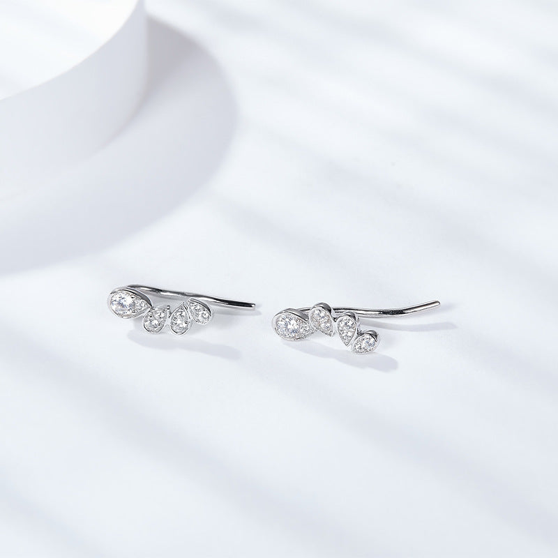 Josephine panelled pear-shaped earrings, full of diamonds, moissanite, seconds over the diamonds, silver plated 18K white gold earrings
