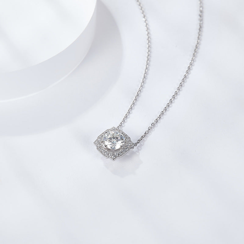 Square bag pendant set with 1 carat moissanite 925 silver necklace