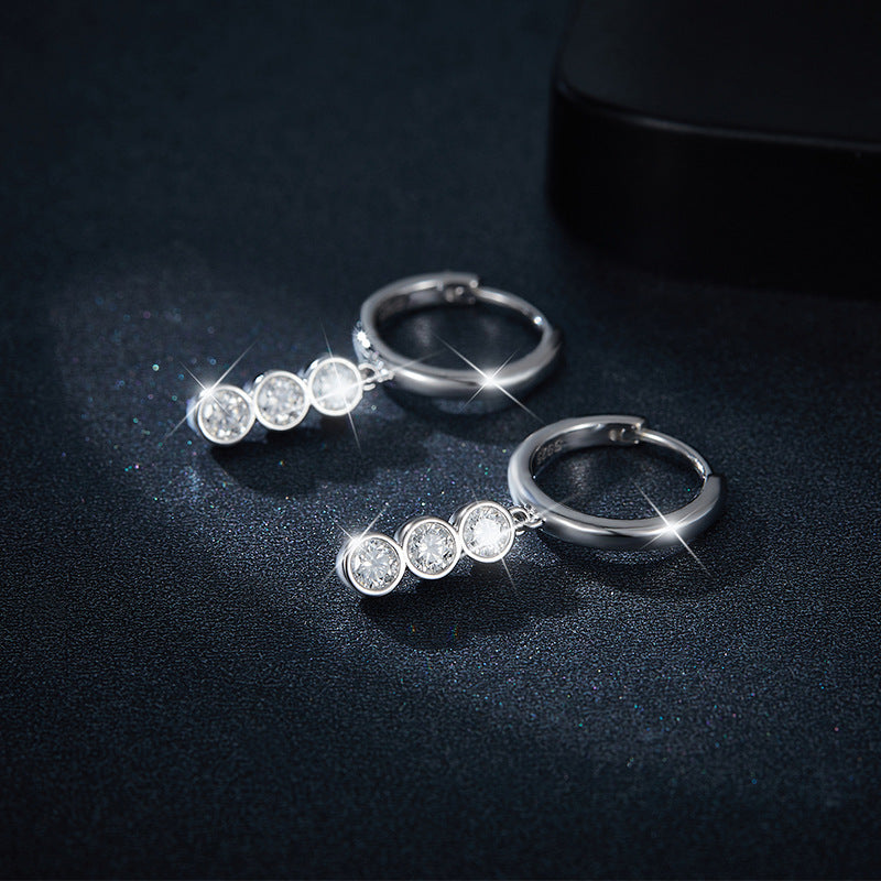 Fashion S925 Silver Plated 18k Gold Bubble Earrings 3.0mm Round Moissanite Drop Earrings