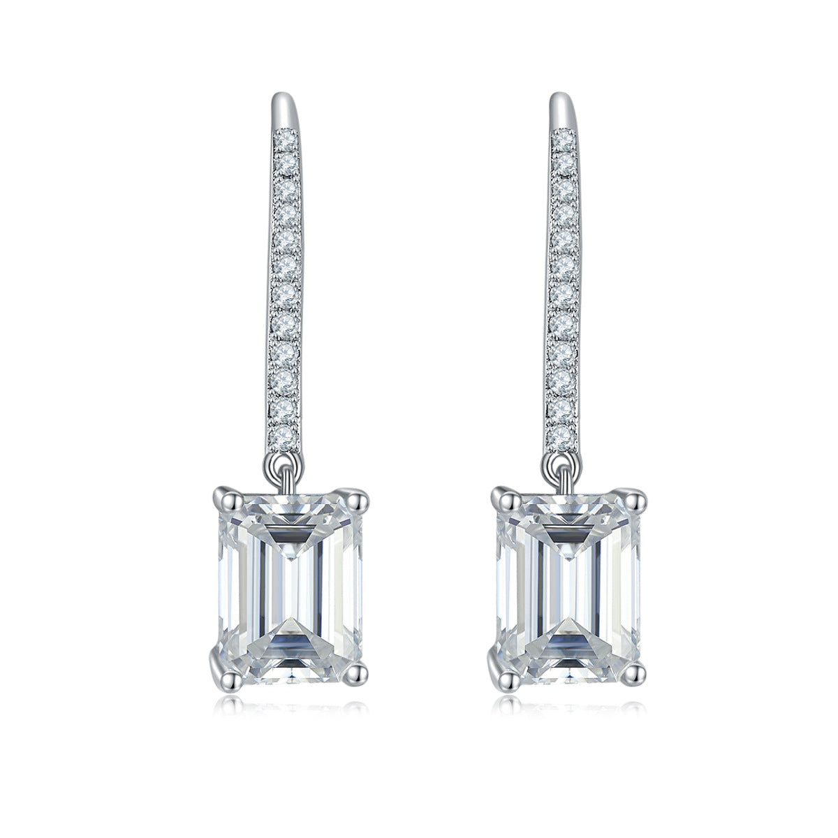 Emerald cut 6*8mm square ear hook S925 sterling silver gold-plated women's full moissanite earrings