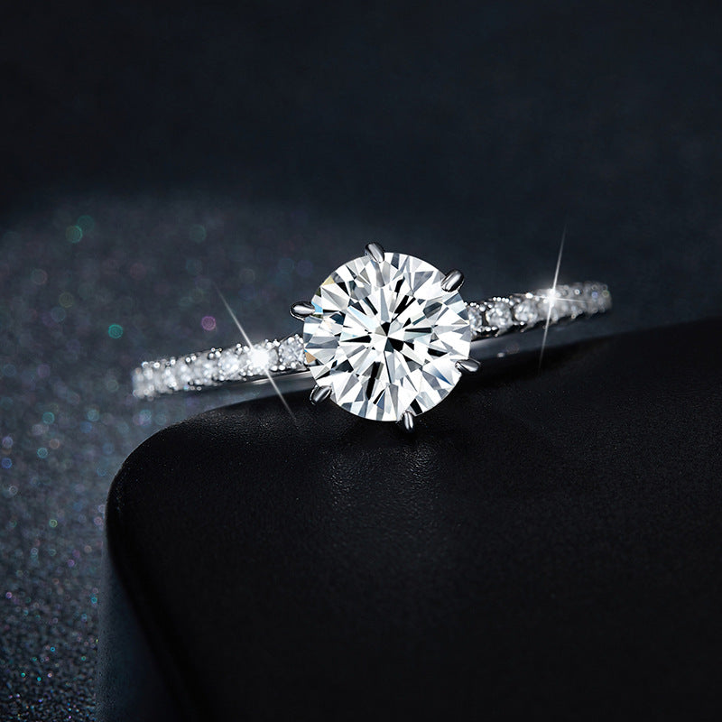 Classic Simple Six Prongs Moissanite 6.5mm Round Diamond Ring 925 Silver Gold Plated Ring