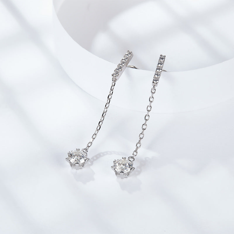 Small fresh classic wishing snowflake 50 points moissanite ear line tassel ear hanging simulation drill ear stud