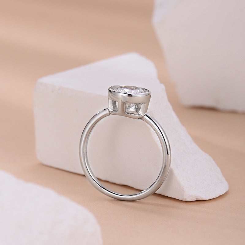 Classic Simple 2 Carat Round Bubble Ring 8mm Moissanite Minute Pen S925 Silver Plated 18k Gold Ring