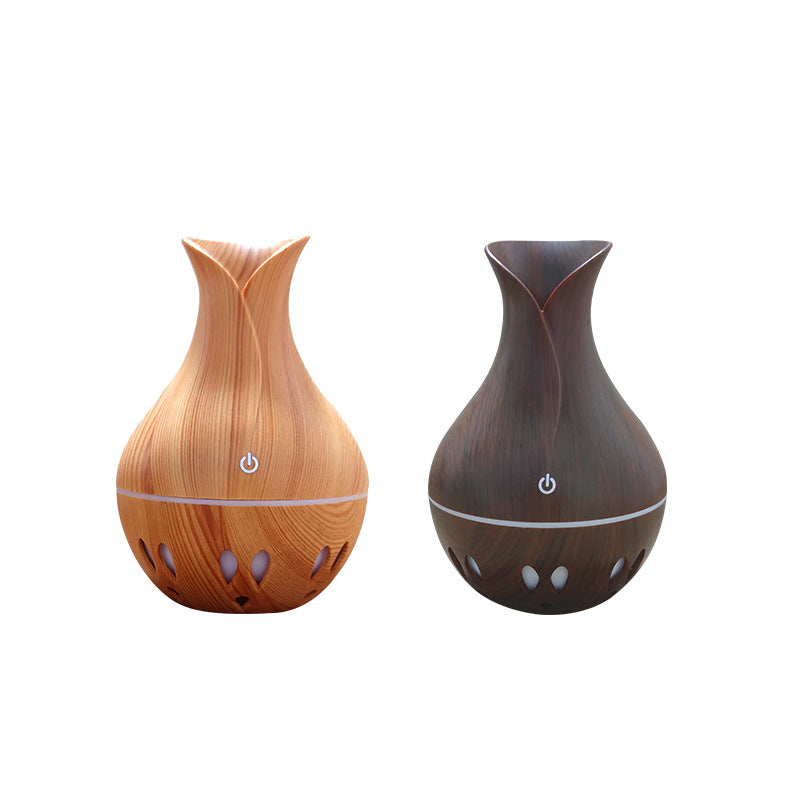 400ML Portable USB wood grain aromatherapy humidification colorful wood grain hollow aromatherapy night light purifying air humidification aroma diffusion