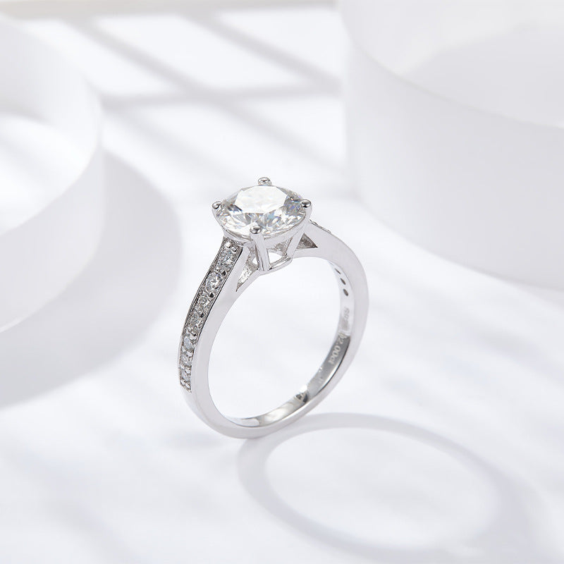 Luxury full diamond 2 carat round moissanite S925 silver plated 18k gold ring