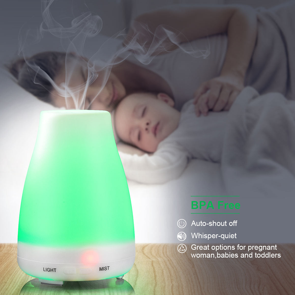 100ML Diffusers for Essential Oils Aromatherapy Diffuser Cool Mist Humidifier with 7 Colors LED Lights for Home Office Room