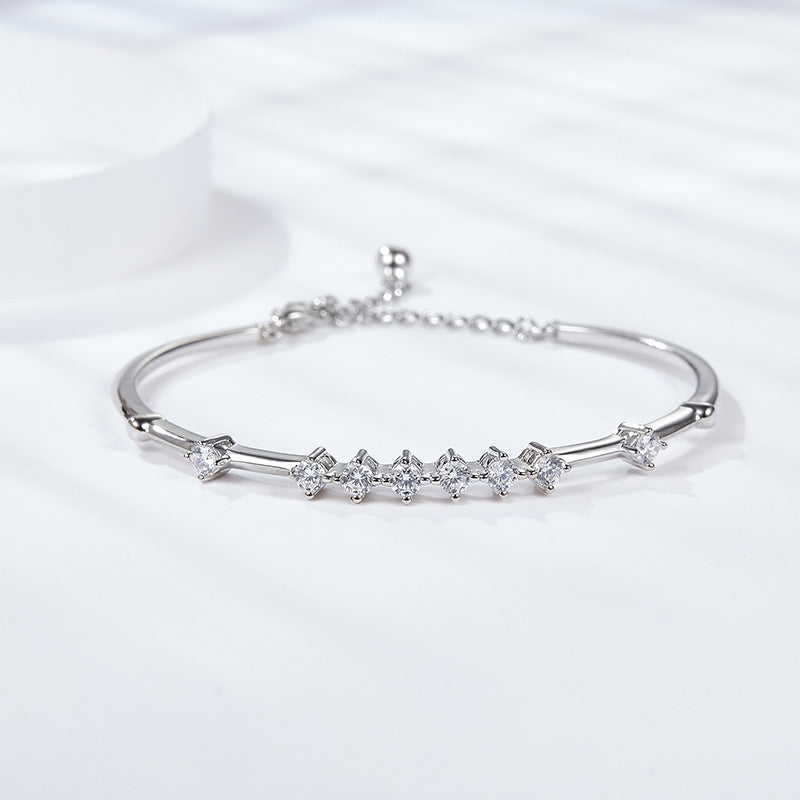 Light luxury, temperament, silver-plated 18K gold, moissanite, simple bracelet, Chinese Valentine's Day gift