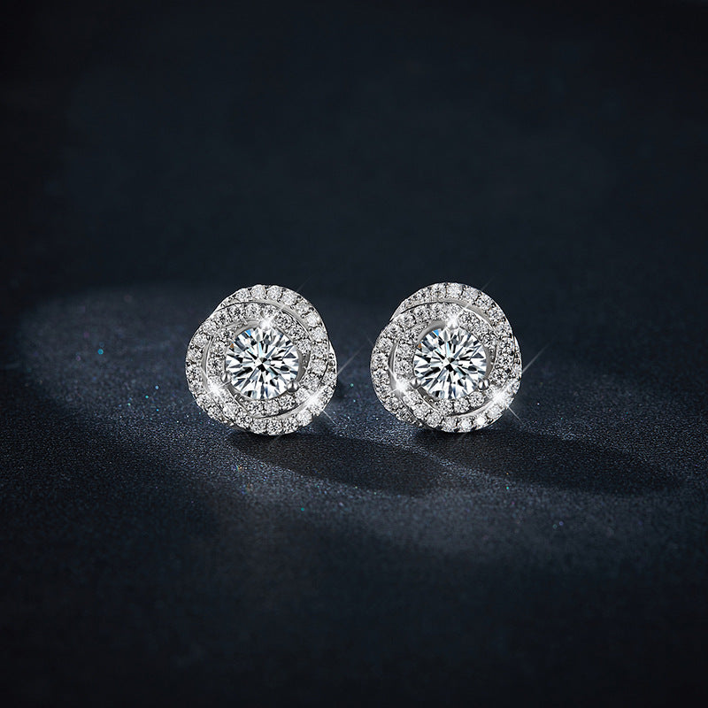 New Card's Same Round Bag Full Diamond Moissanite S925 Silver Plated 18k Gold Women's Stud Earrings