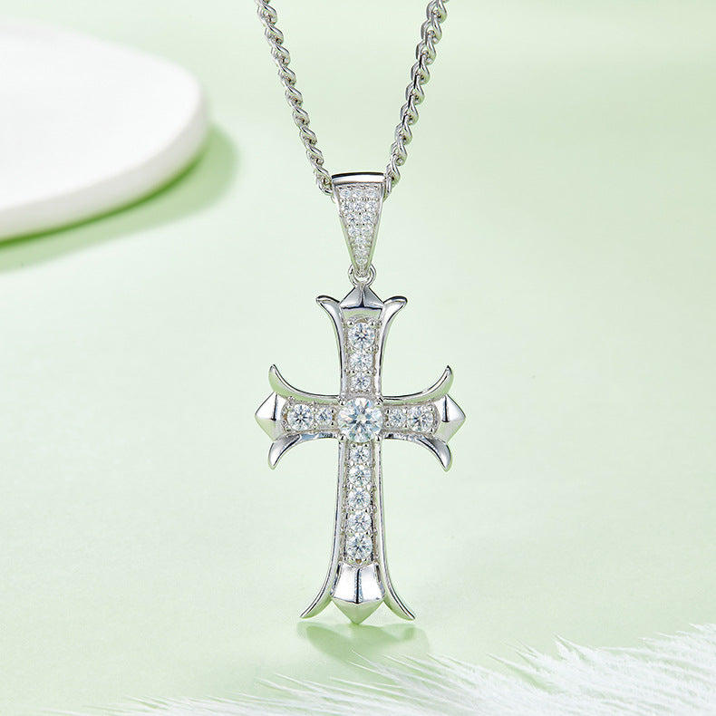 Oldschool retro street style cross silver plated 18k gold plated 5.0mm full moissanite necklace