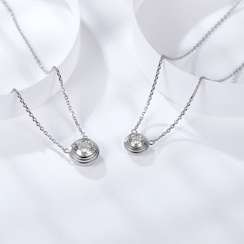 Classic 50 points single diamond round bubble small flying saucer single diamond bubble clavicle chain Moissanite silver plated 18k gold O-word chain