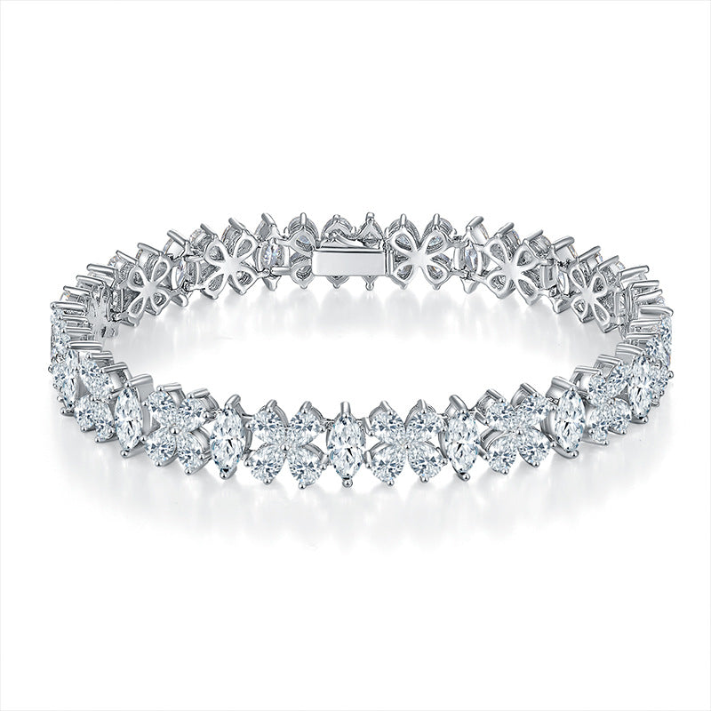 Marquise water drops flowers splendid dinner style bracelet silver set moissanite luxury bracelet