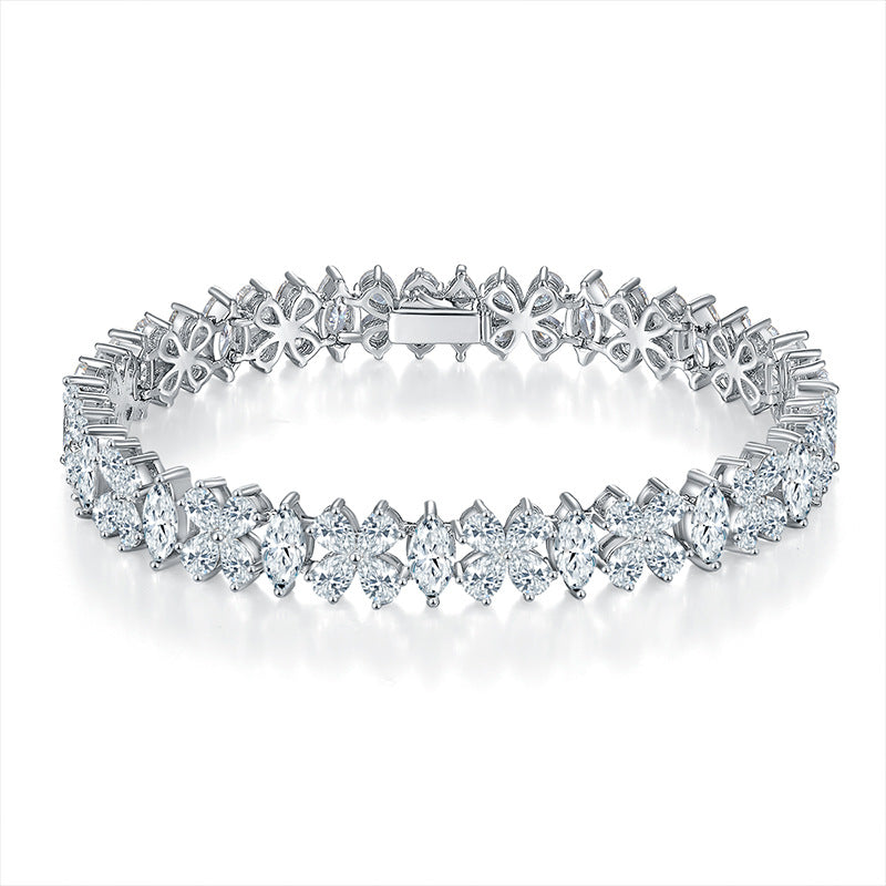 Marquise water drops flowers splendid dinner style bracelet silver set moissanite luxury bracelet