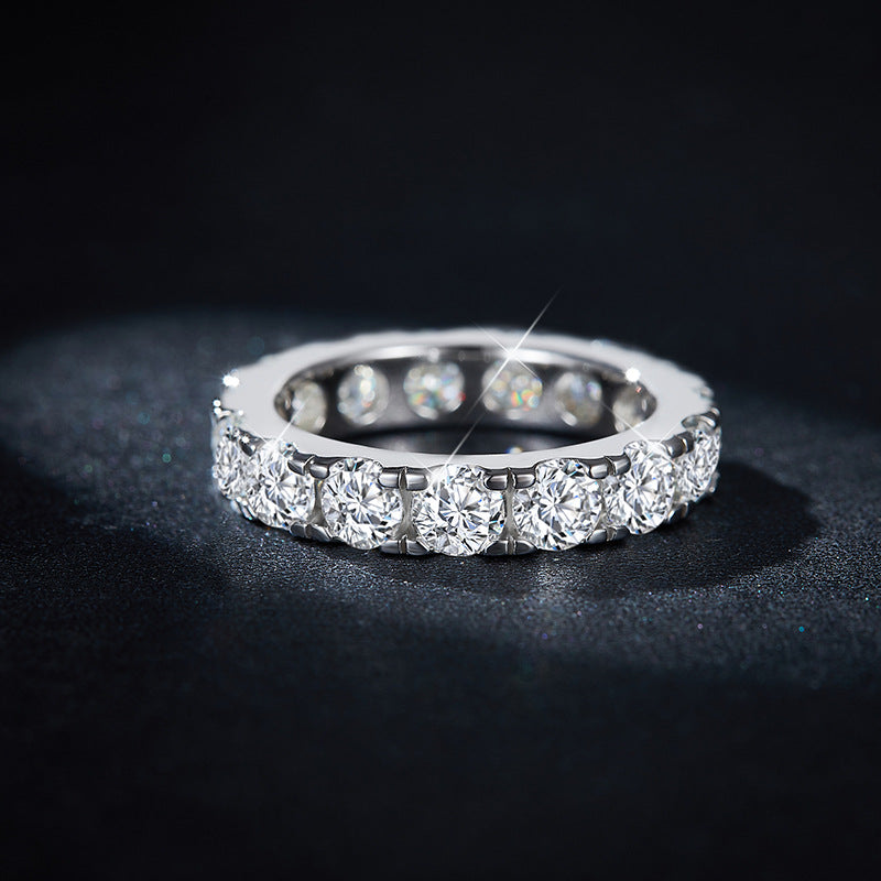 Cross-border Full Circle 4mm Round D Color Moissanite Row Ring Unisex S925 Silver Gold Plated Ring