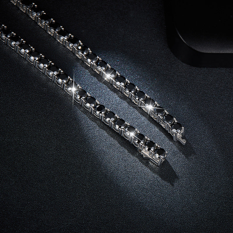 Hip Hop Style 6.5mm Tennis Chain 1 Carat Black Moissanite Silver Plated 18k White Gold Men's Necklace