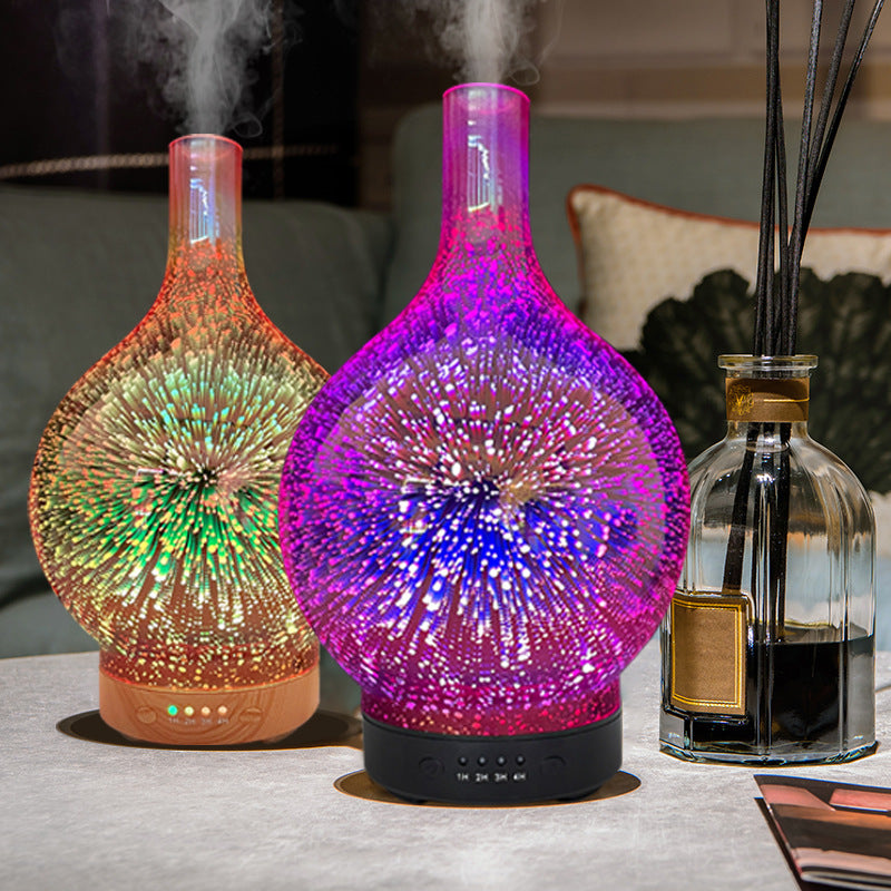 Luminous ultrasonic atomization 3D glass aromatherapy humidifier diffuser colorful fireworks pattern