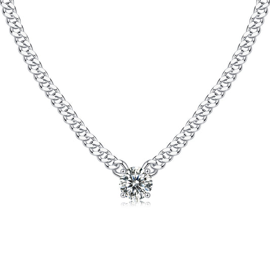 3mm Wide Cuban Chain 1 Carat Moissanite Silver Plated 18K White Gold Necklace