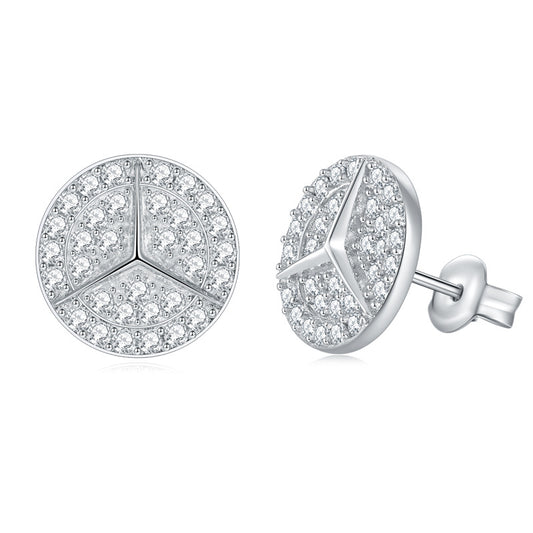 round group set with diamonds, moissanite three-pronged star stud earrings
