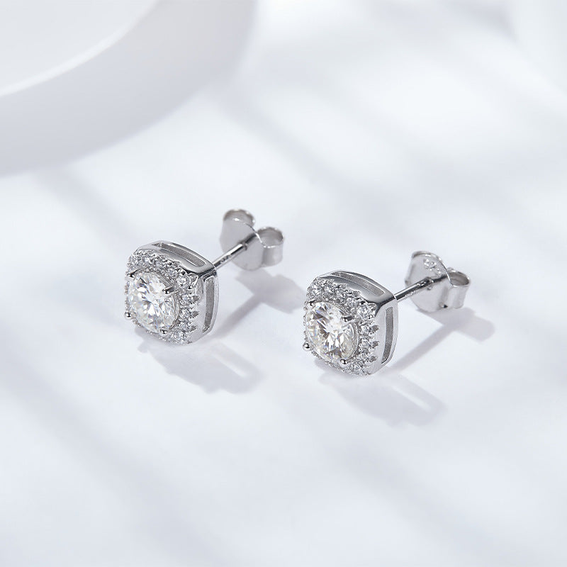 Moissanite Earrings S925 Silver Luxury Square Bag Moissanite Silver Stud Earrings Earrings Accessories
