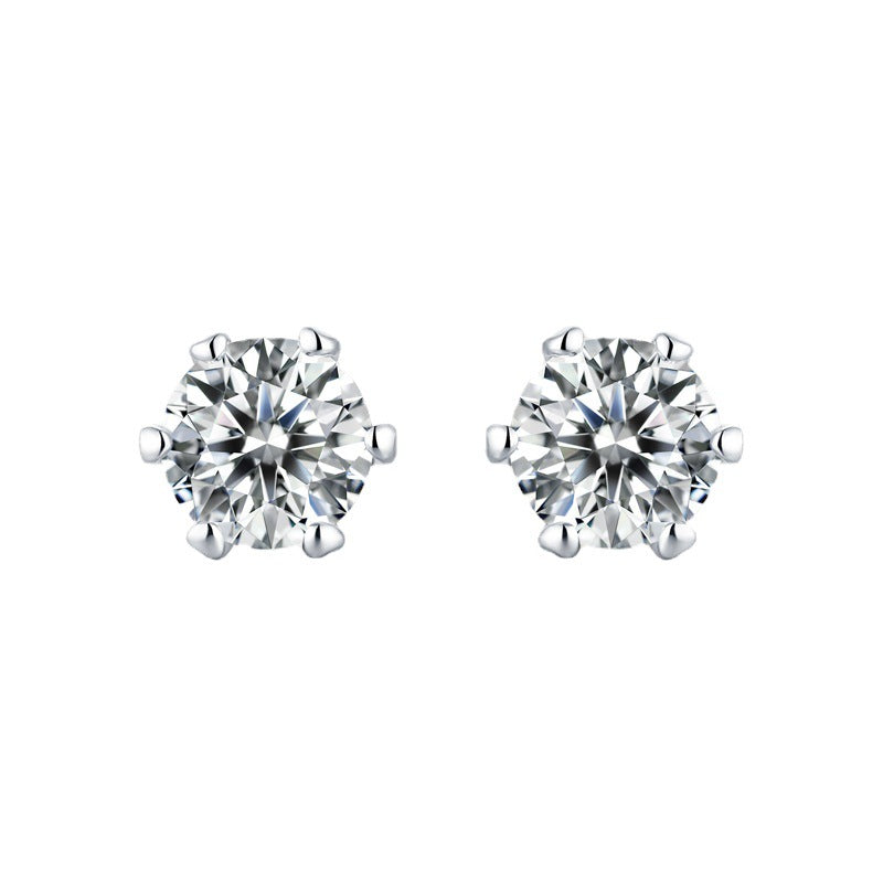 Classic fashion six-claw moissanite 50 points D color stud earrings 925 silver Korean temperament women's accessories