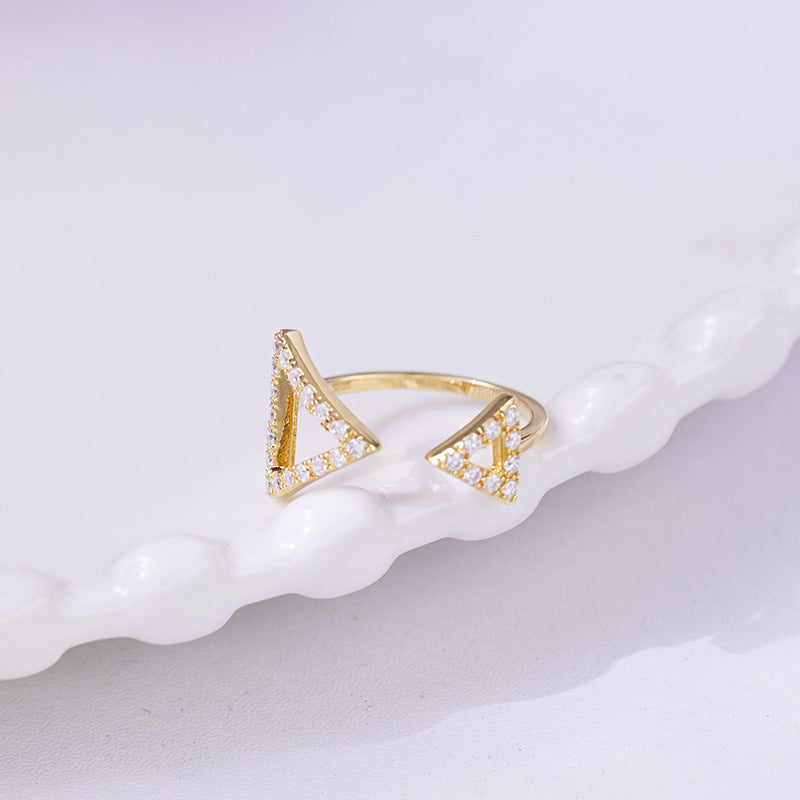 ins style triangle asymmetrical design full diamond D color moissanite row ring silver plated d women's open ring