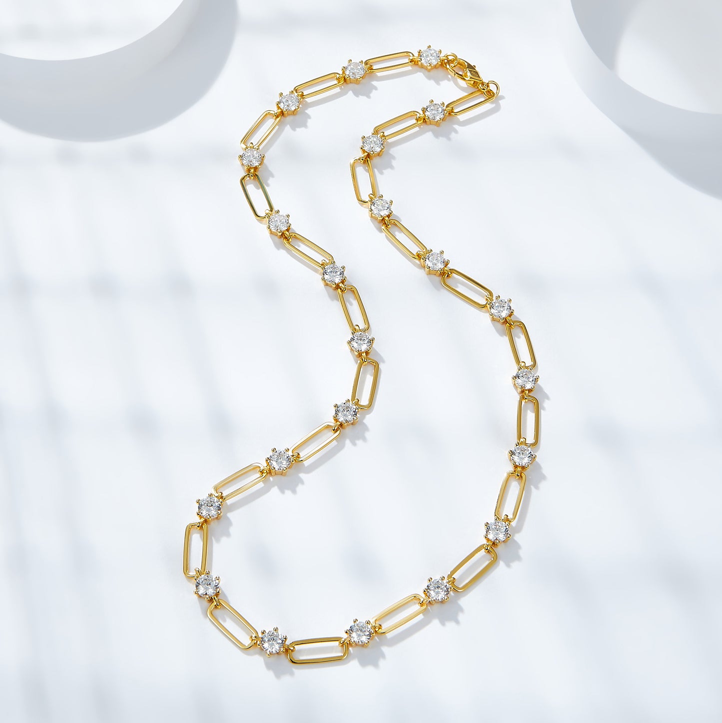 Ins retro style stacked 4.5mm round D color moissanite silver plated 18k gold paper clip necklace