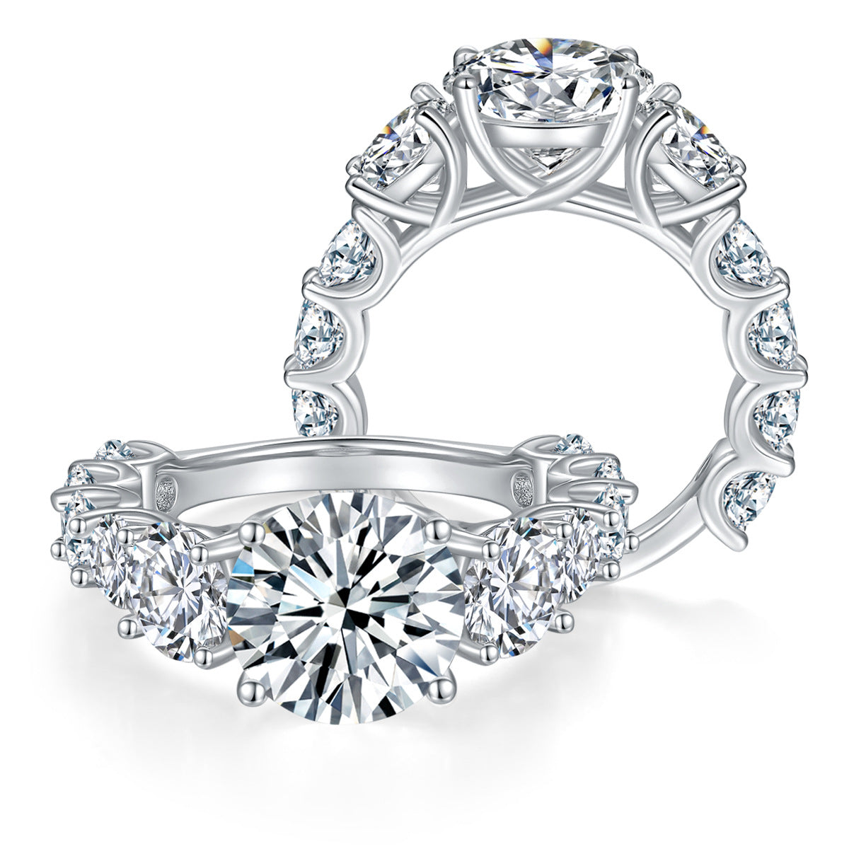 Luxury Full Diamond Round 10.0mm4ct Full Moissanite Silver Gold Plated Ring