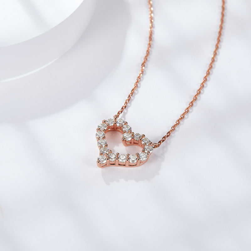S925 sterling silver inlaid moissanite pendant necklace classic medium heart necklace personality temperament fashion clavicle chain