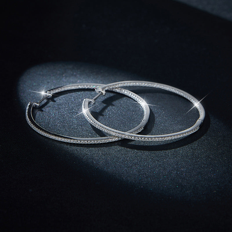 New Luxury Oversized 50mm Hoop Earrings Full Diamond 1.1mm Round Moissanite