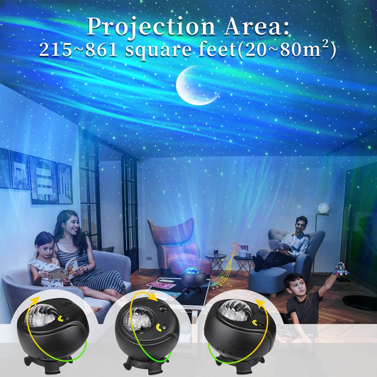 Northern Colorful Galaxy Starry Sky Projector Laser Aurora Music Moon Nebula Projection Bedroom Decoration Atmosphere Night Light