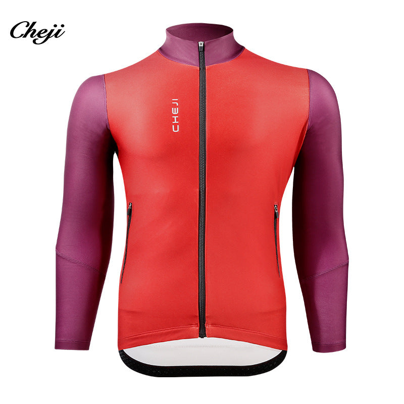 Tracks: Winter fleece cycling jersey men's long sleeve top jacket for warmth