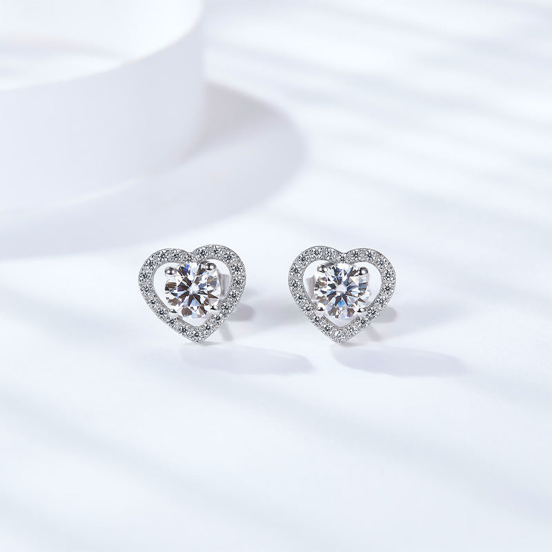 Fashion lady style love earrings round moissanite 925 silver plated 18K gold stud earrings