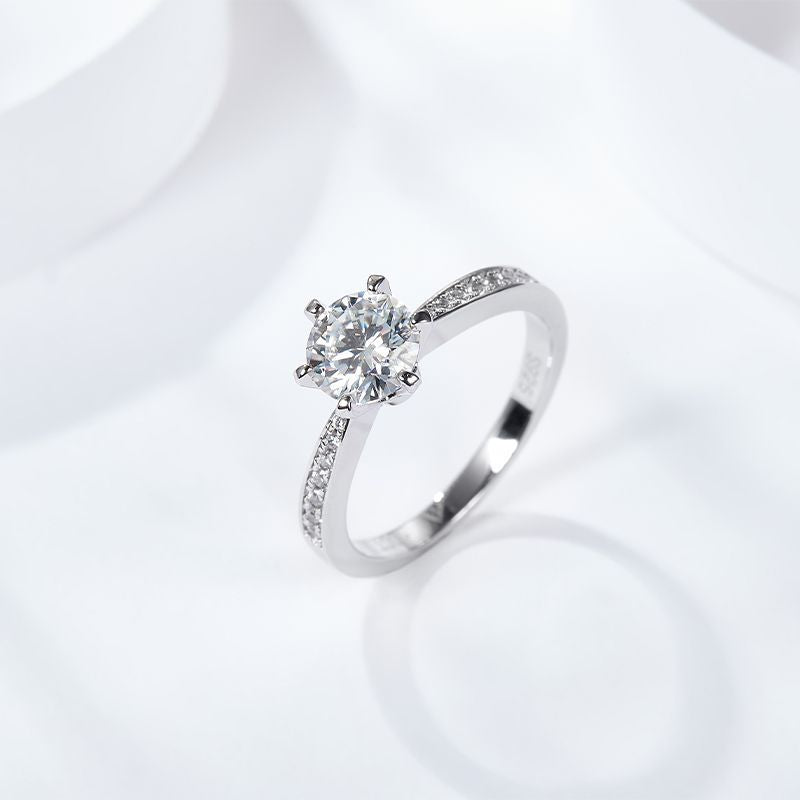 Crown Ring Geometric ClosedSide Diamond Six Claws 925 Silver Women's Moissanite Ring