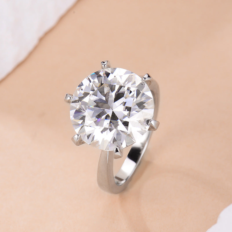 8 Carat Round 13.0mm Moissanite Classic Simple Six Prong Ring