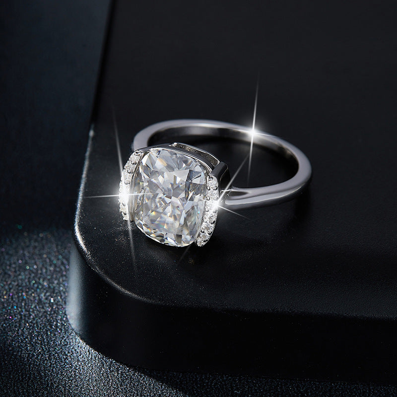 Pillow shape 9*11mm moissanite women's engagement ring S925 silver plated 18k gold women's ring