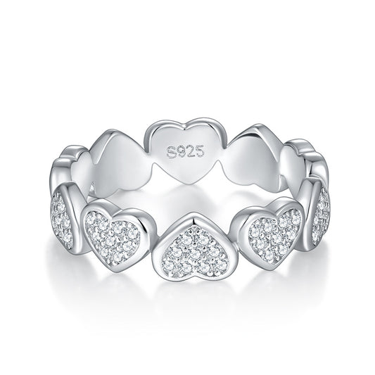 Niche Design Love Full Diamond D VVS Moissanite Row Ring Women's Daily Wear S925 Silver Plated 18k Ring
