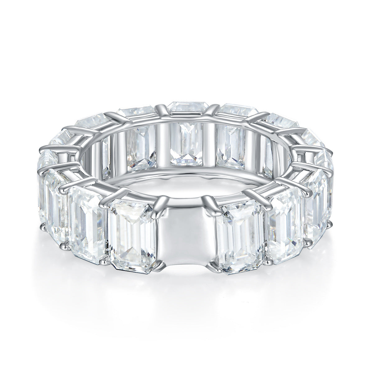 High jewelry 4*6mm emerald cut moissanite diamond row ring sterling silver plated 18k gold ring