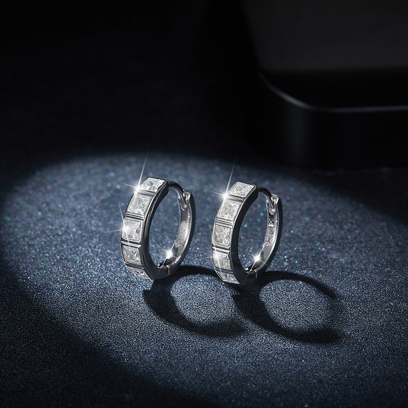 2.5mm princess square moissanite unisex S925 silver gold-plated couple earrings