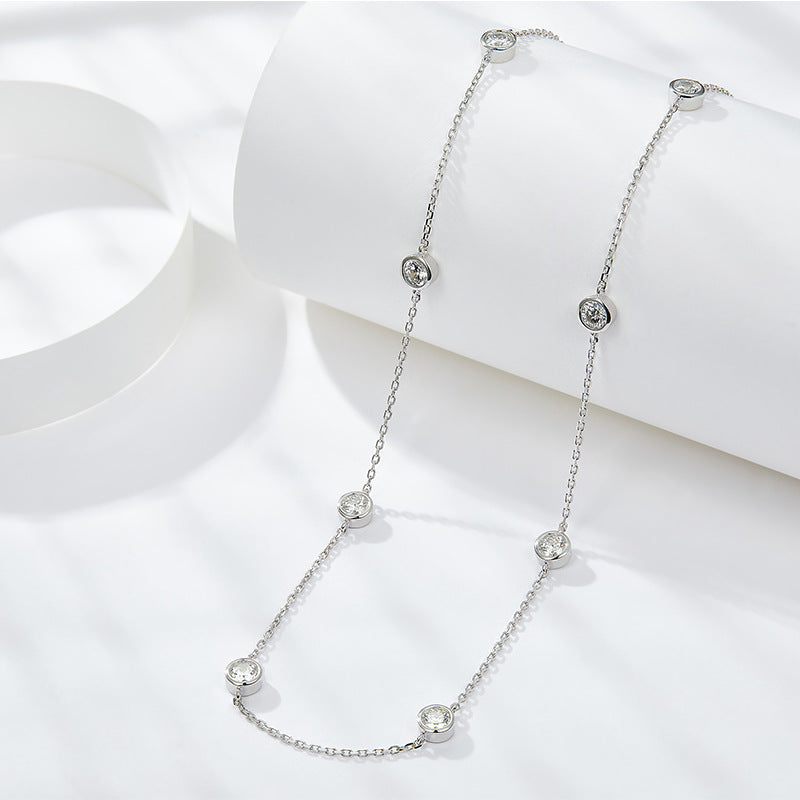 Ins style stacked 4.0mm round moissanite silver plated 18k gold bubble necklace