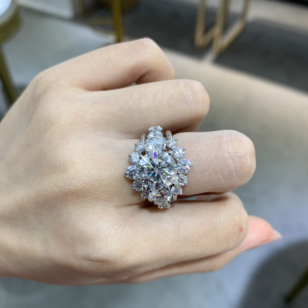 Luxury Full Diamond Round 10.0mm4ct Full Moissanite Silver Gold Plated Ring